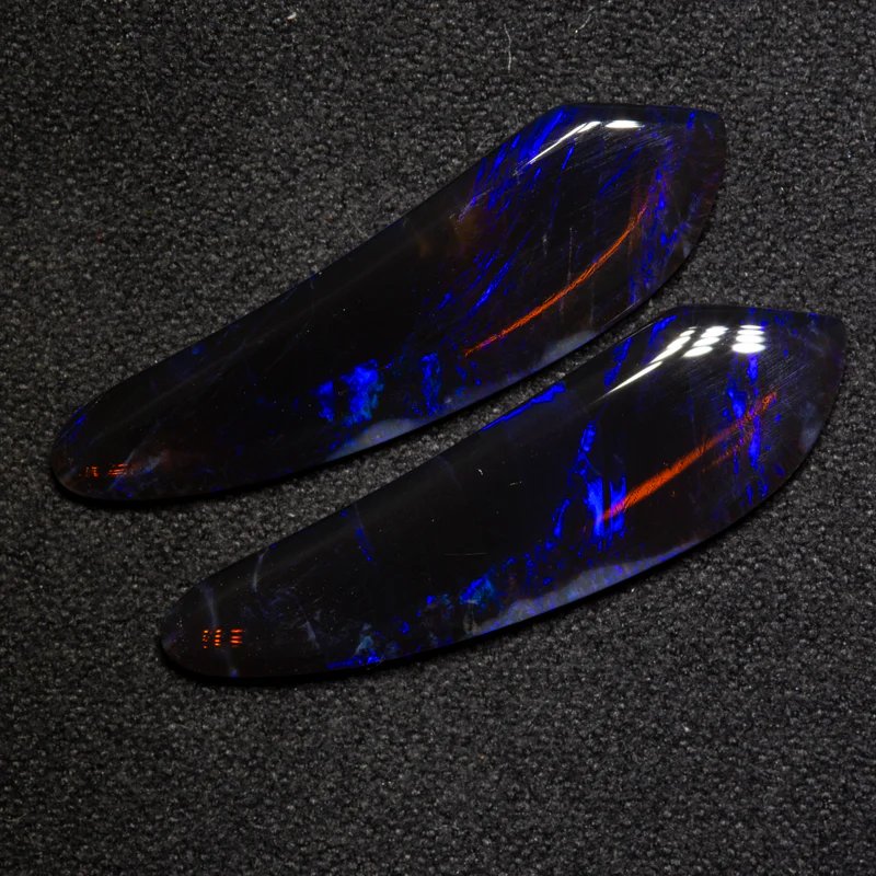 8.04 ct black crystal opal pair 29x8.1x2.4mm