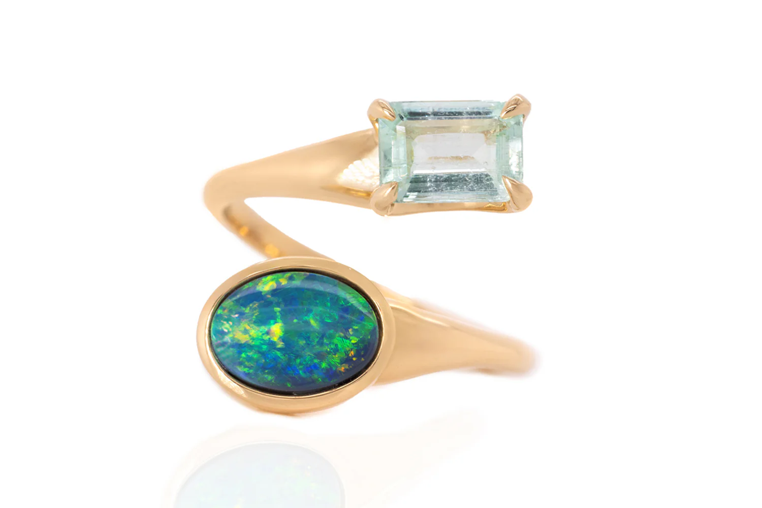 Spirit Gold Ring β black opal & green beryl
